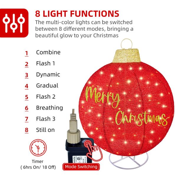 HOYECHI red LED Christmas ball ornament 38-inch outdoor holiday decoration