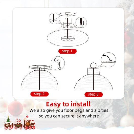 Close-up of waterproof LED light string and plug cord on HOYECHI outdoor Christmas ornament ball