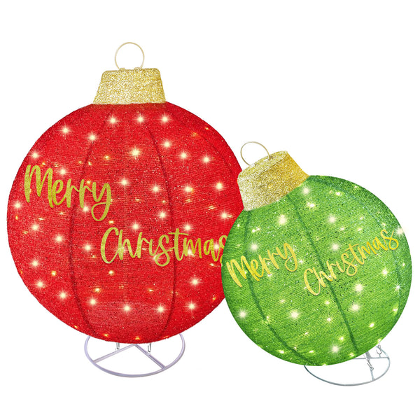 HOYECHI 2-piece lighted pop-up outdoor Christmas ornament set red and green holiday balls