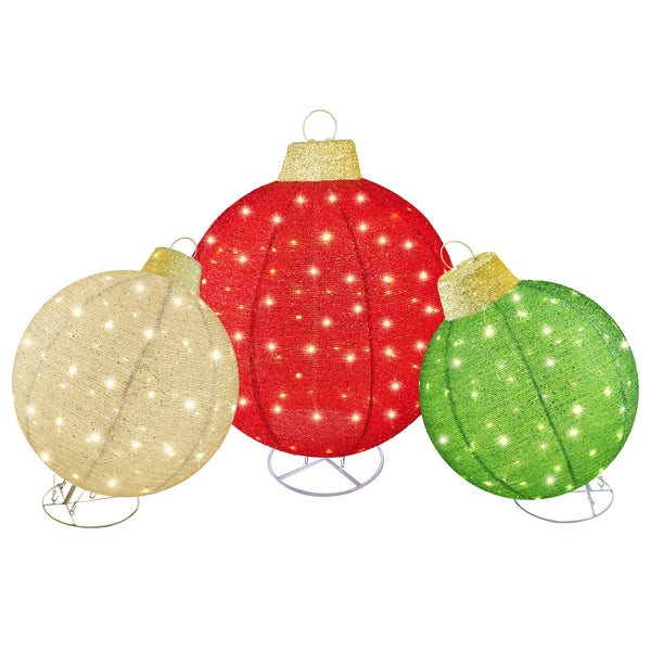 HOYECHI 3-piece red green gold LED pop-up outdoor Christmas ornament ball set