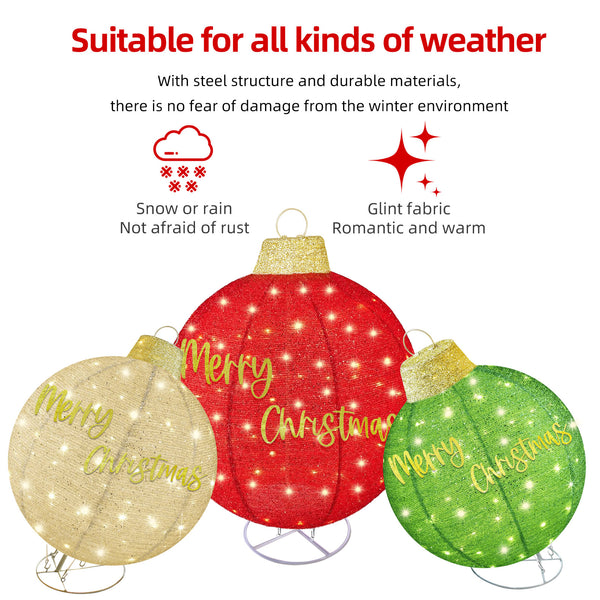 Winter holiday yard with HOYECHI LED Christmas ornament balls in snowy landscape