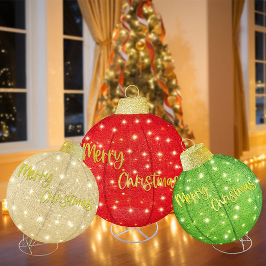 Holiday plaza display with HOYECHI large LED Christmas ornament balls and festive lights