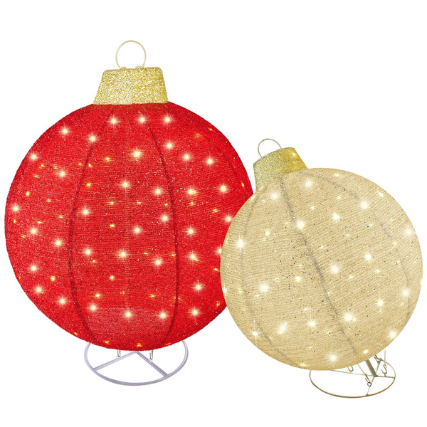 HOYECHI 2-piece red and gold LED pop-up outdoor Christmas ornament ball set