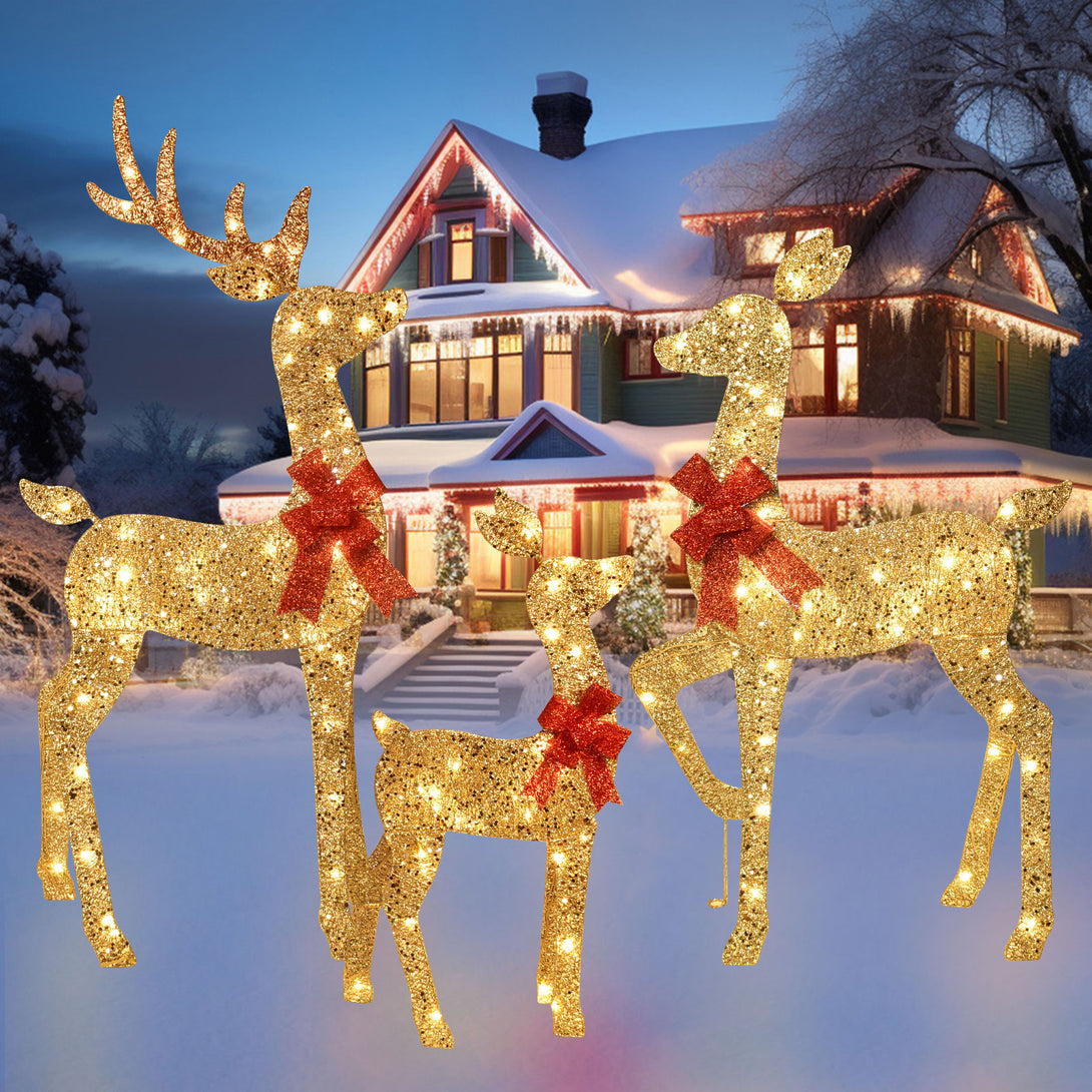 Winemana 5ft Reindeer Christmas Outdoor Decorations, Set Of 3 Extra Large Deer Yard Decor- Lighted 3D Reindeer Family Set For Outside Lawn Garden Xmas Holiday Party Decor (Gold) | Guatemala