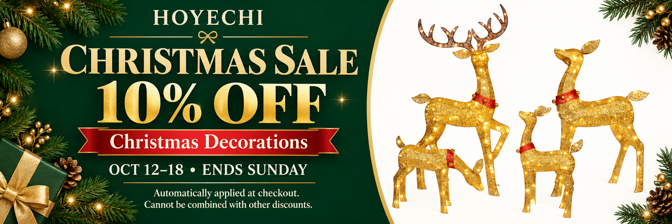 Christmas Sale: 10% off Christmas decorations, Oct 12–18. HOYECHI gold lighted reindeer family. Automatically applied at checkout; cannot be combined with other discounts.