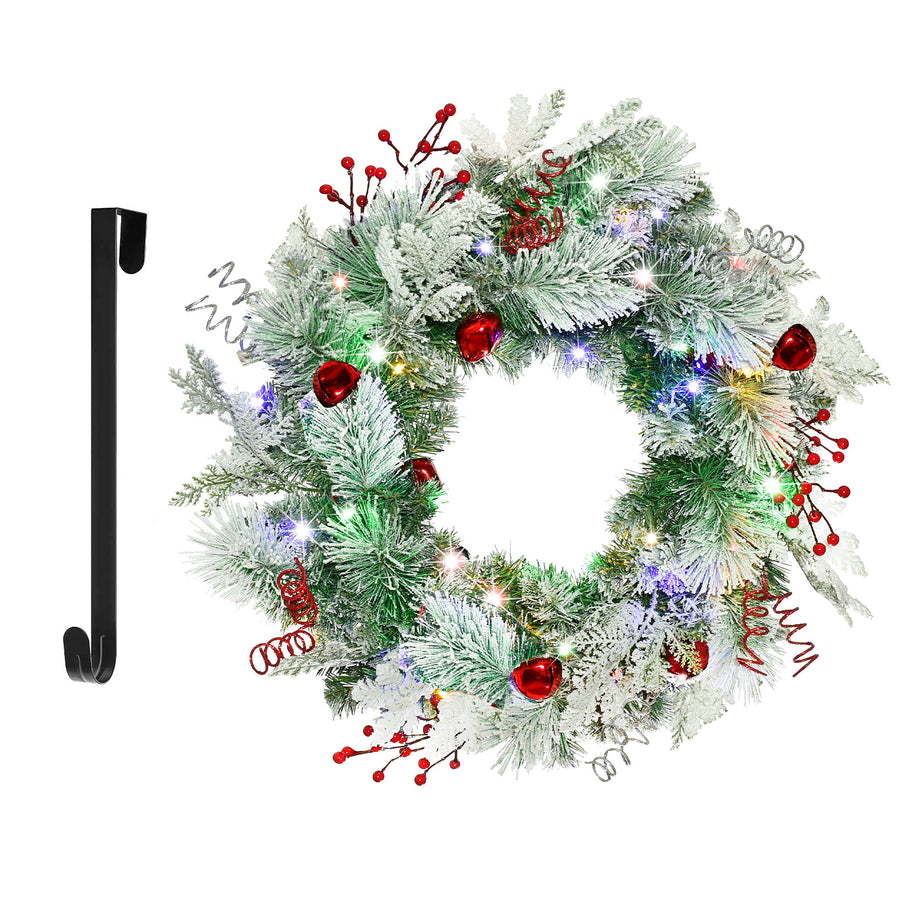 HOYECHI 24-inch Christmas wreath with bells and lights