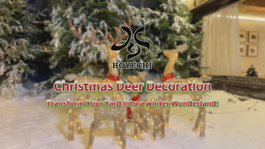 HOYECHI HYC8039 Royal Gold four-piece Christmas reindeer family with 245 warm white LEDs, official product demonstration
