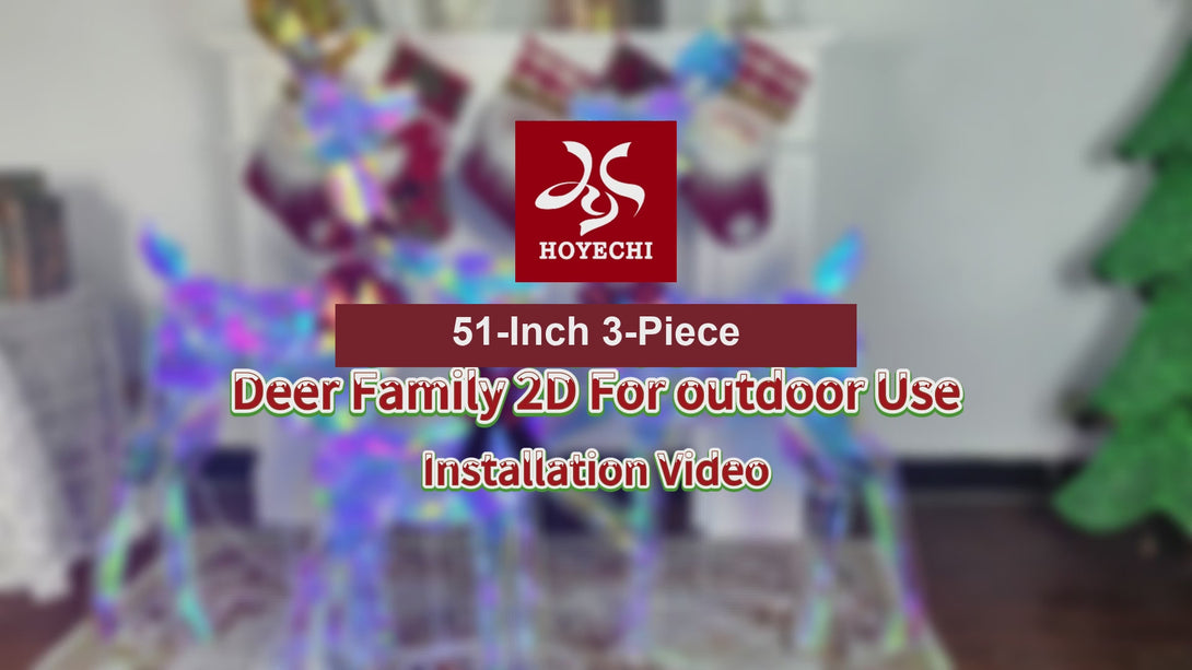 HOYECHI HYC8052 iridescent three-piece Christmas deer family with a 51-inch buck, 44-inch doe and 31-inch fawn, official product video