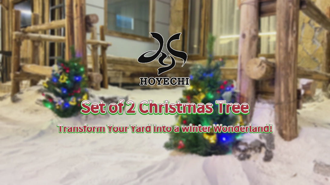 Watch the HOYECHI mini lighted pathway trees in action—gold bells, red berries and bright lights for porch and walkway holiday decor.