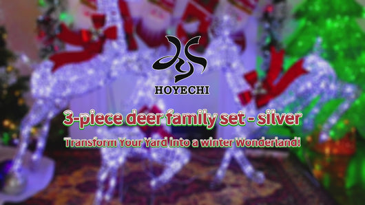 Daytime view of HOYECHI brown LED reindeer family set in outdoor yard
