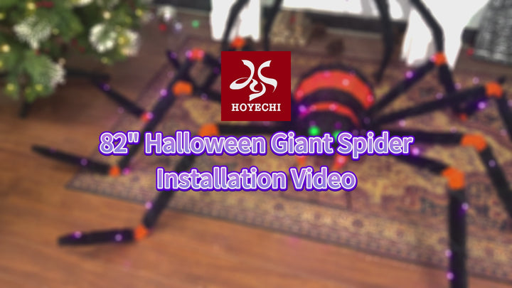 Installation video for the HYC8601-2 giant lighted Halloween spider, showing assembly and setup.