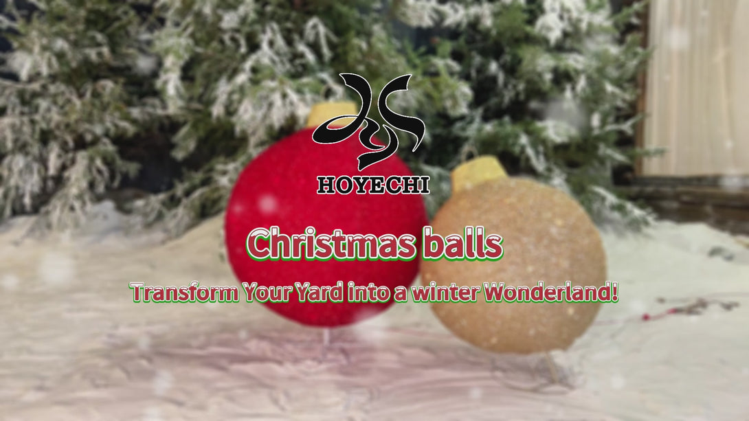 Daytime view of HOYECHI red and gold Christmas ornament balls on front yard lawn