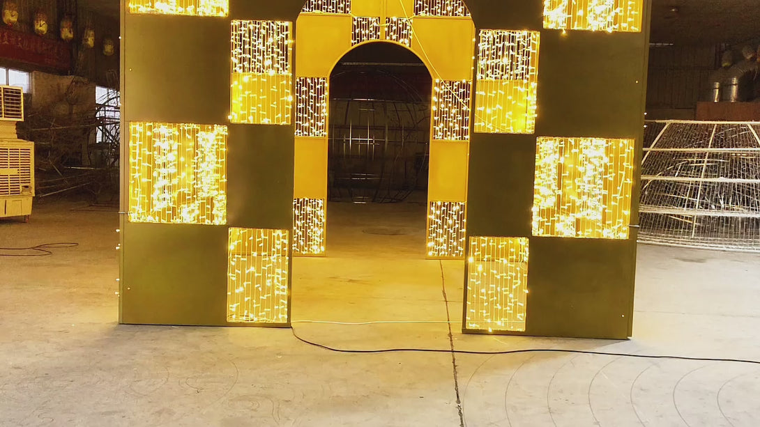 Video thumbnail close-up of HOYECHI luminous gift arch iron-frame LED gift box archway entrance