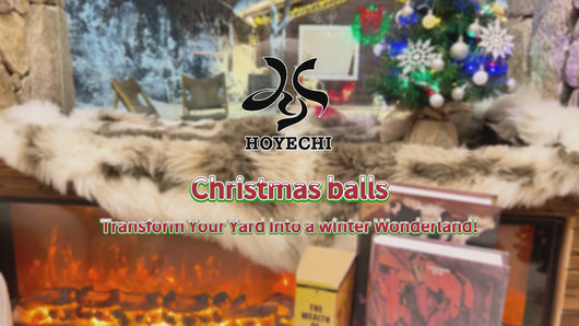Festive Christmas yard decoration with HOYECHI LED ornament balls and holiday lighting background